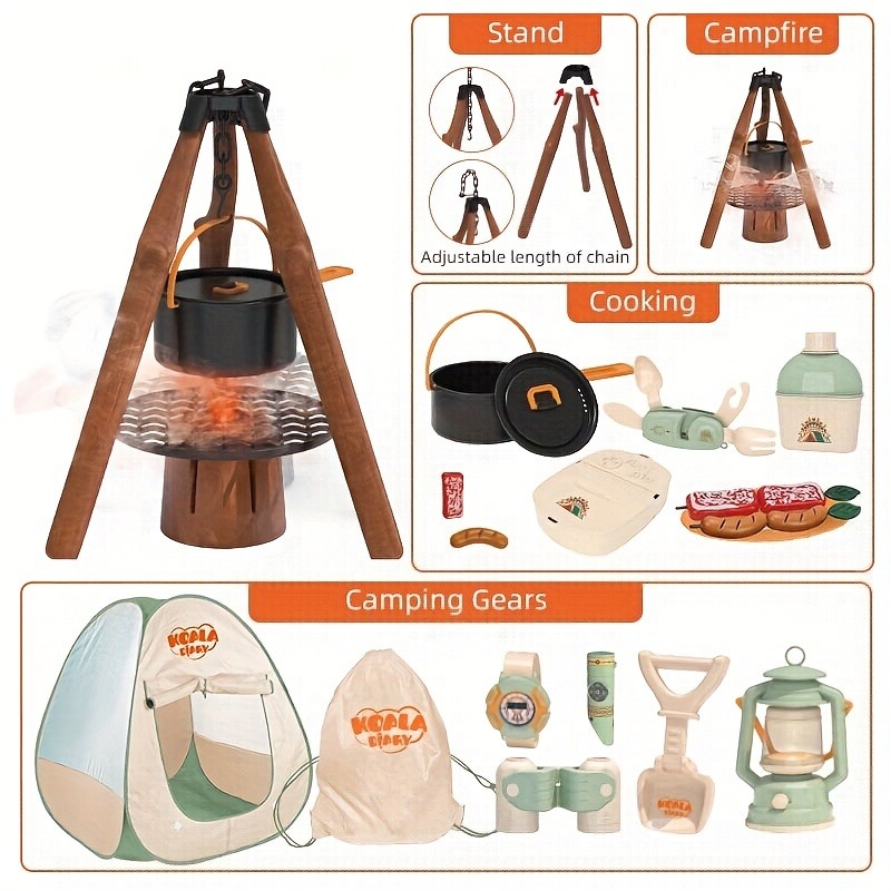 Pretend Play Kids Camping Set with Tent, Campfire, Watch, and Gift Bag