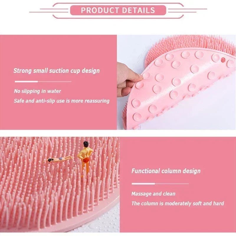 Silicone Foot Scrubber Mat Wall Mounted Shower Back and Foot Massage Cleaner