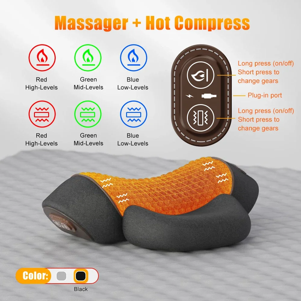 Electric Neck Massager, Cervical Pillow, Hot Compress, Neck Stretch Heating Vibration, Back Traction