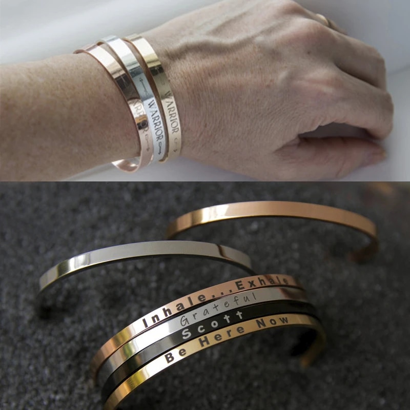 Vnox Stainless Steel Personalized Bangle, Custom Classic Cuff Bracelet for Men and Women, Ideal Birthday Gift