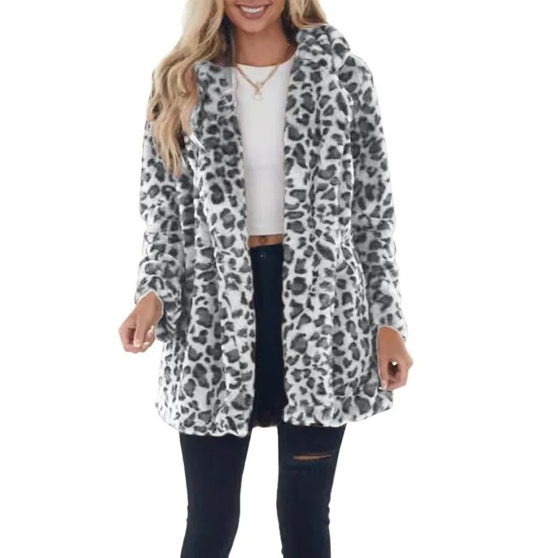 Womens Leopard Faux Fur Coat | Premium Winter Streetwear Overcoat & Casual Turn-Down Collar Jacket
