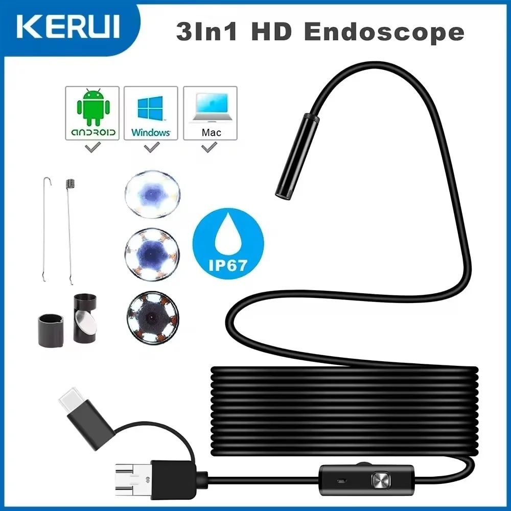 7 mm 3-in-1 Android Endoscope Camera With USB/Type-C Borescope and LED Lights