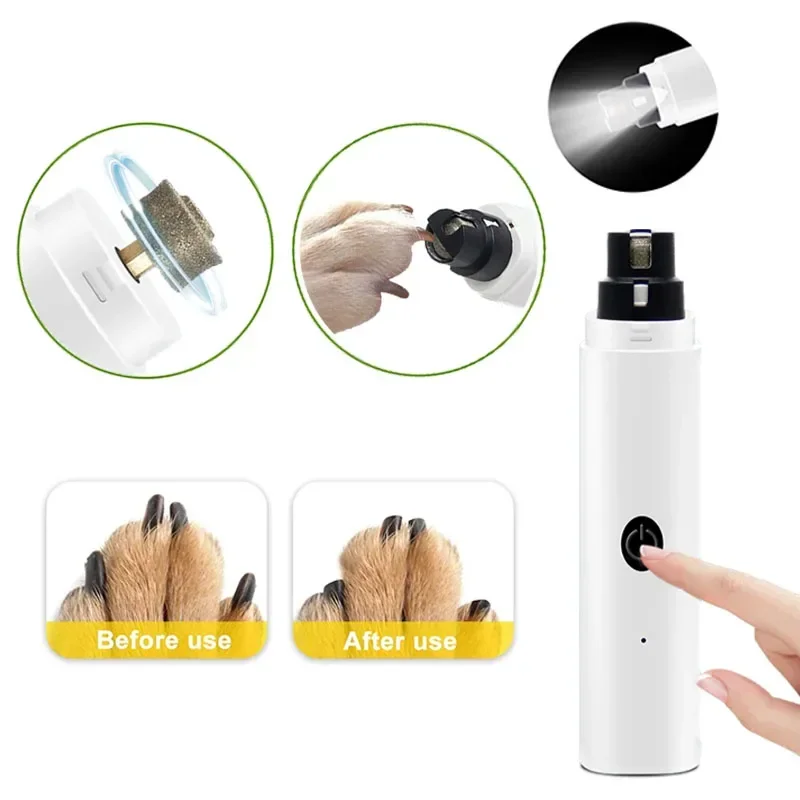 Electric Dog Nail Grinder with LED Light, Rechargeable USB Pet Nail Clipper for Quiet, Safe Trimming of Dog & Cat Paws