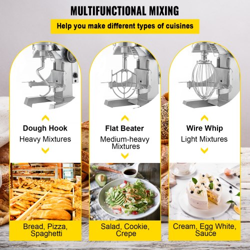 10Qt Commercial Mixer, 850W Heavy-Duty Stand Mixer with Stainless Steel Bowl, 3 Speeds & Dough Hook