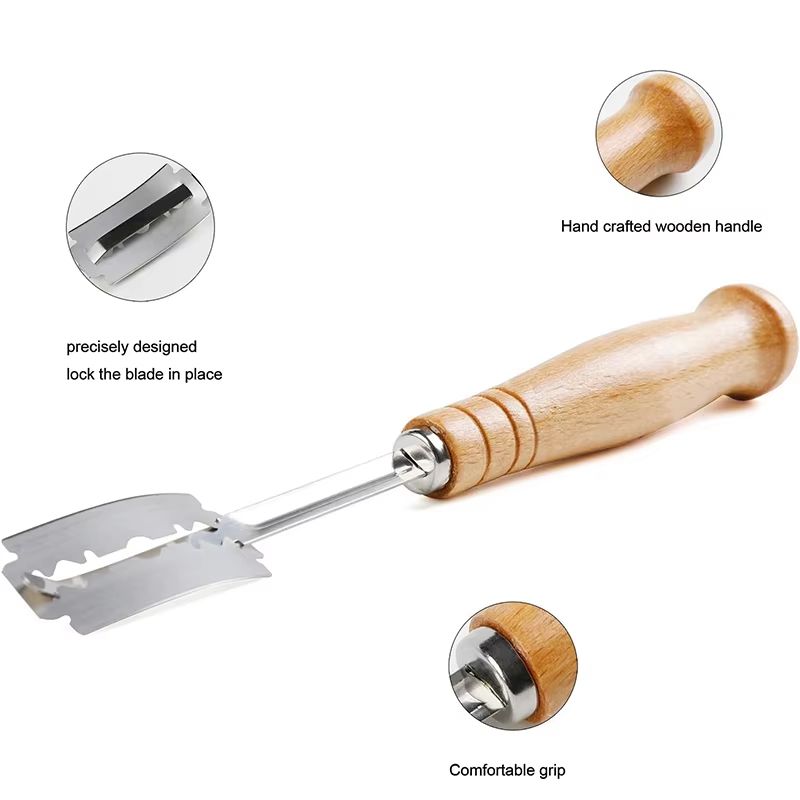 LMETJMA Premium Stainless Steel Bread Lame with Wooden Handle and Replacement Blades