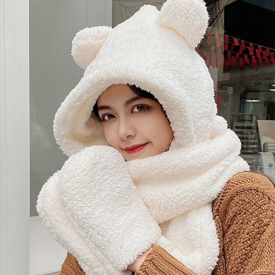 Kawaii Bear Ear 3-in-1 Winter Thermal Set