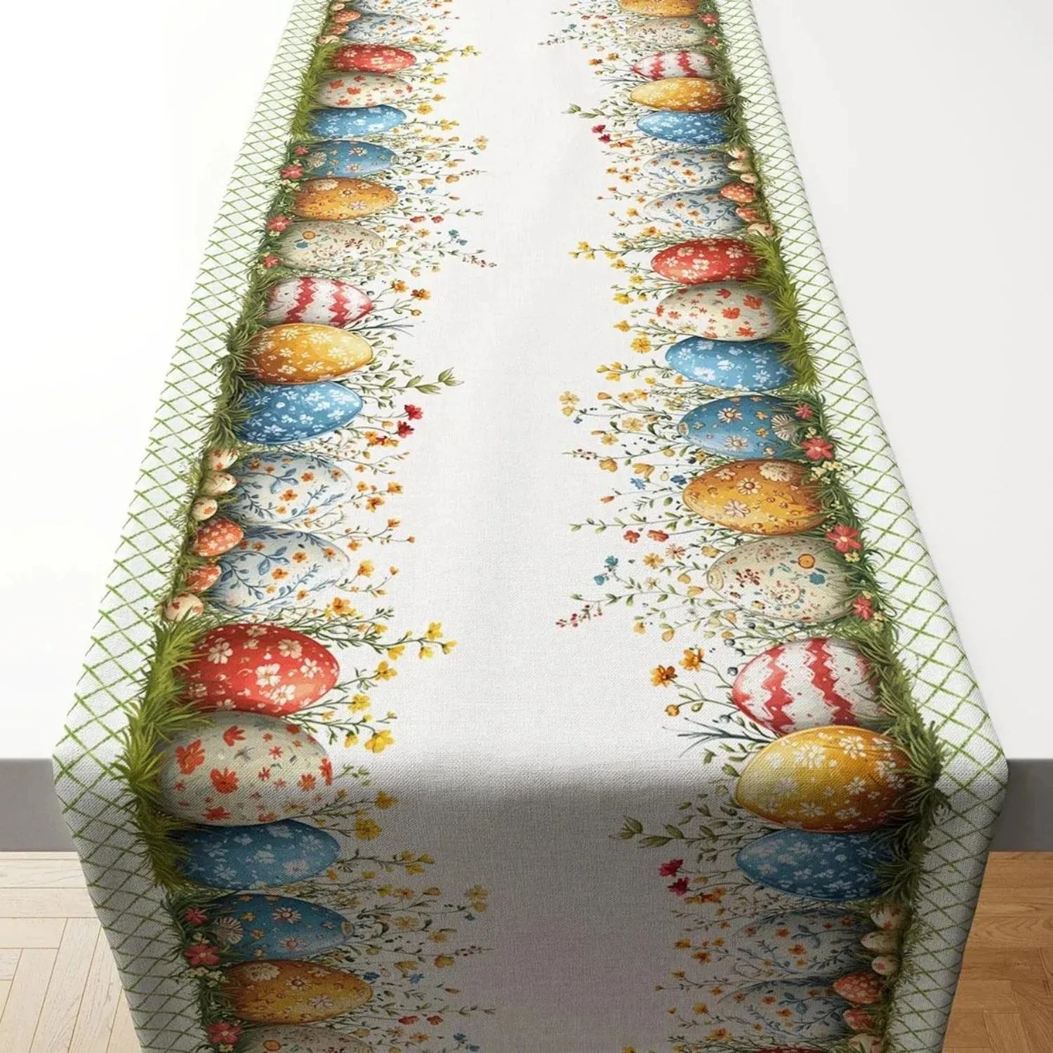 Scandinavian Garden Easter Egg & Plaid Table Runner