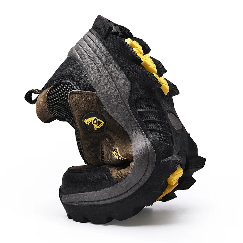 Non-Slip Winter Leather Hiking Shoes, Casual Outdoor Mens Trekking Sneakers, Lace-Up Cowboy Boots for Winter Warmth