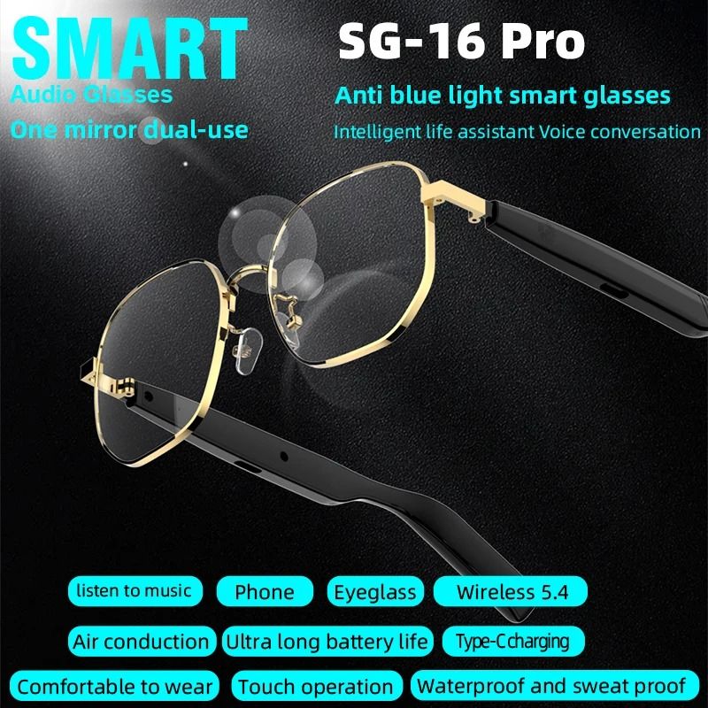 SG16 Pro Smart Audio Glasses with Blue Light Protection and Bluetooth Music