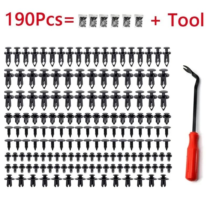 190 PCS Auto Plastic Bumper Clips Kit Car Body Push Rivets Fasteners Set