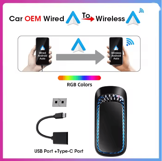 Wireless CarPlay and Android Auto Mini Smart Box with RGB Lighting