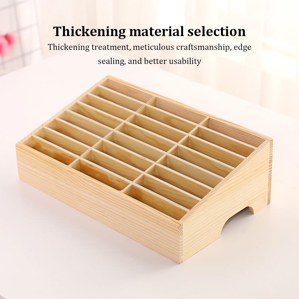 Wooden Phone Storage Organizer Box with Slots Large Capacity Classroom Mobile Phone Holder