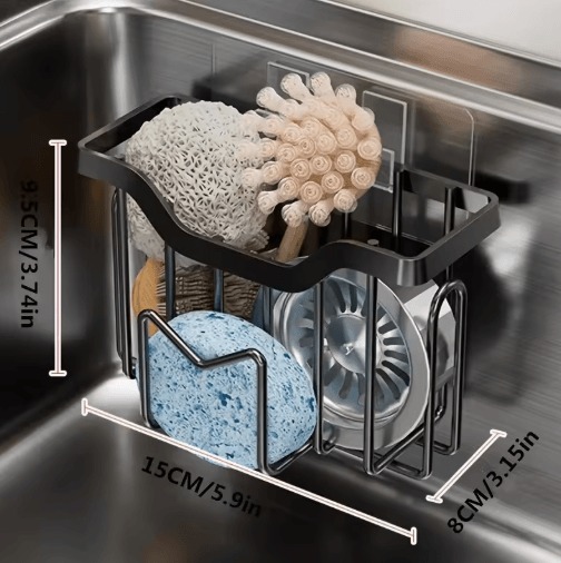 Rustproof Stainless Steel Kitchen Sink Sponge Holder with Adhesive Hook