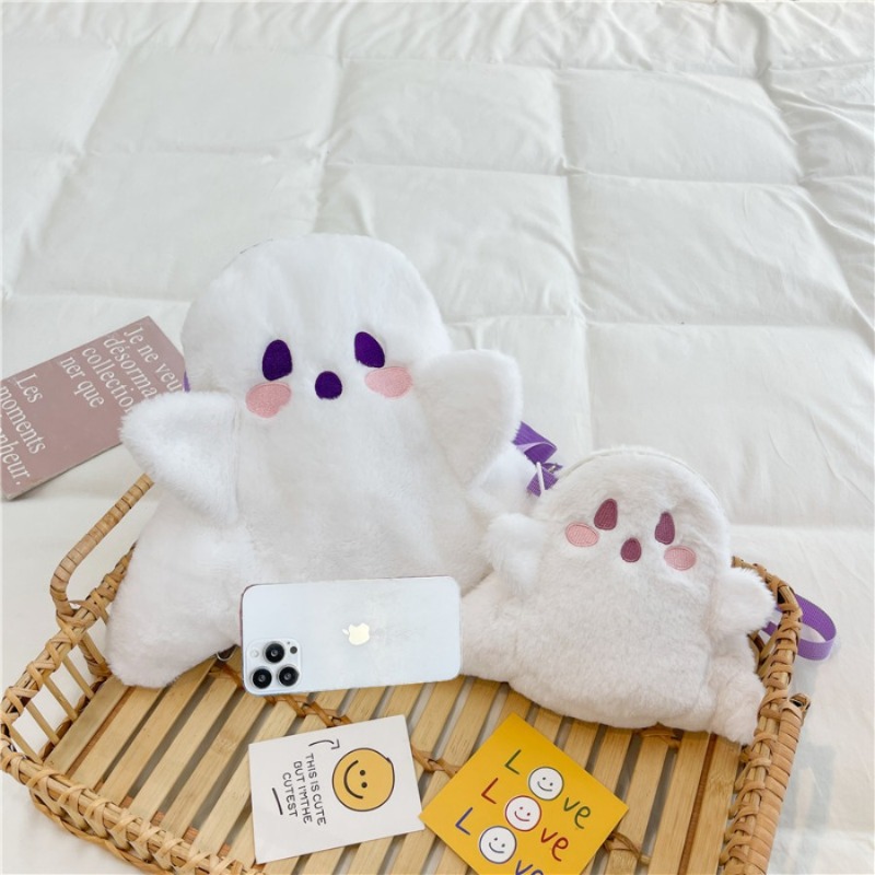 Little Ghost Plush Backpack Large Capacity Shoulder Bag with Adjustable Strap, Plushie Doll Design