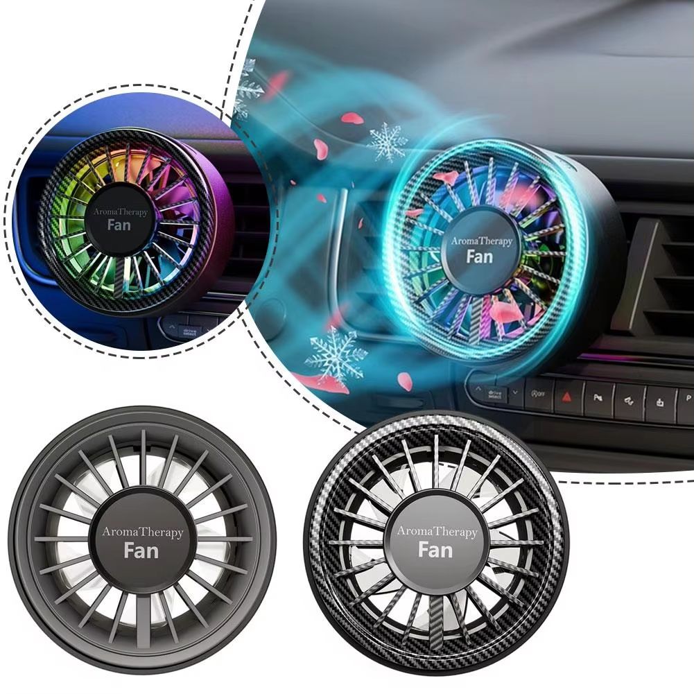 USB Car Mini Fan with Colorful Ambiance Lights and 3 Speeds