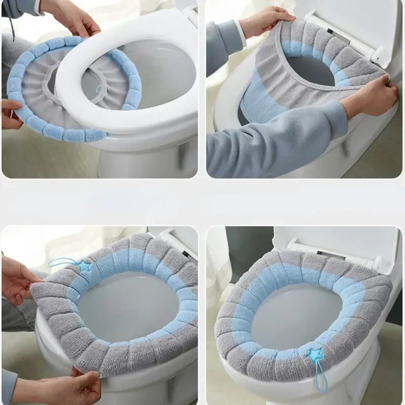 Winter Warm Toilet Seat Cover Cushion – Thick Soft Washable Bathroom Closestool Pad with Handle