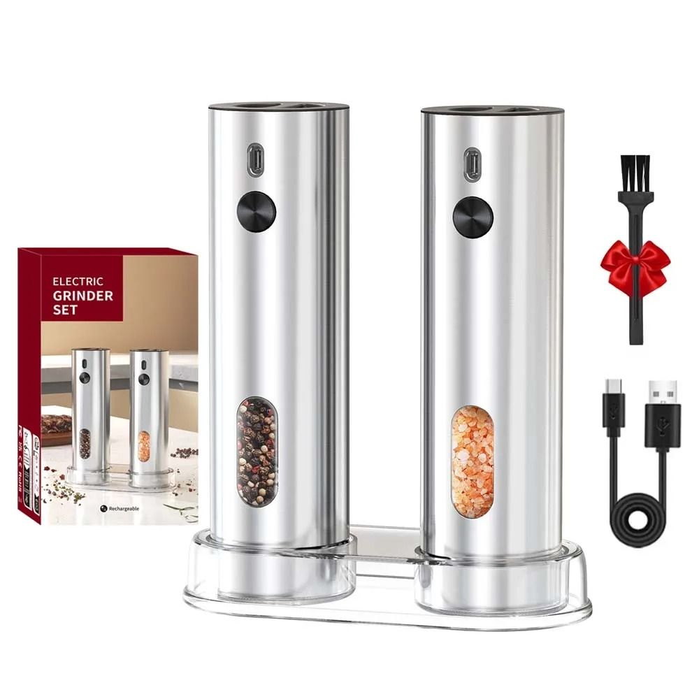 Stainless Steel Electric Pepper Grinder | USB Rechargeable Automatic Mill Set