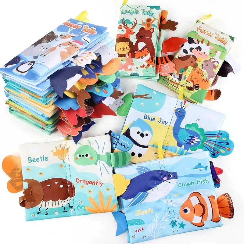 Educational Cartoon Animal Tail Baby Cloth Book