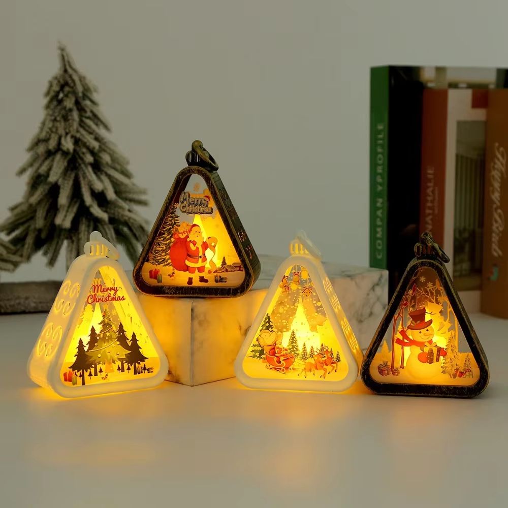 FestiveGlow LED Triangle Lantern – Santa & Snowman Christmas Table Lamp