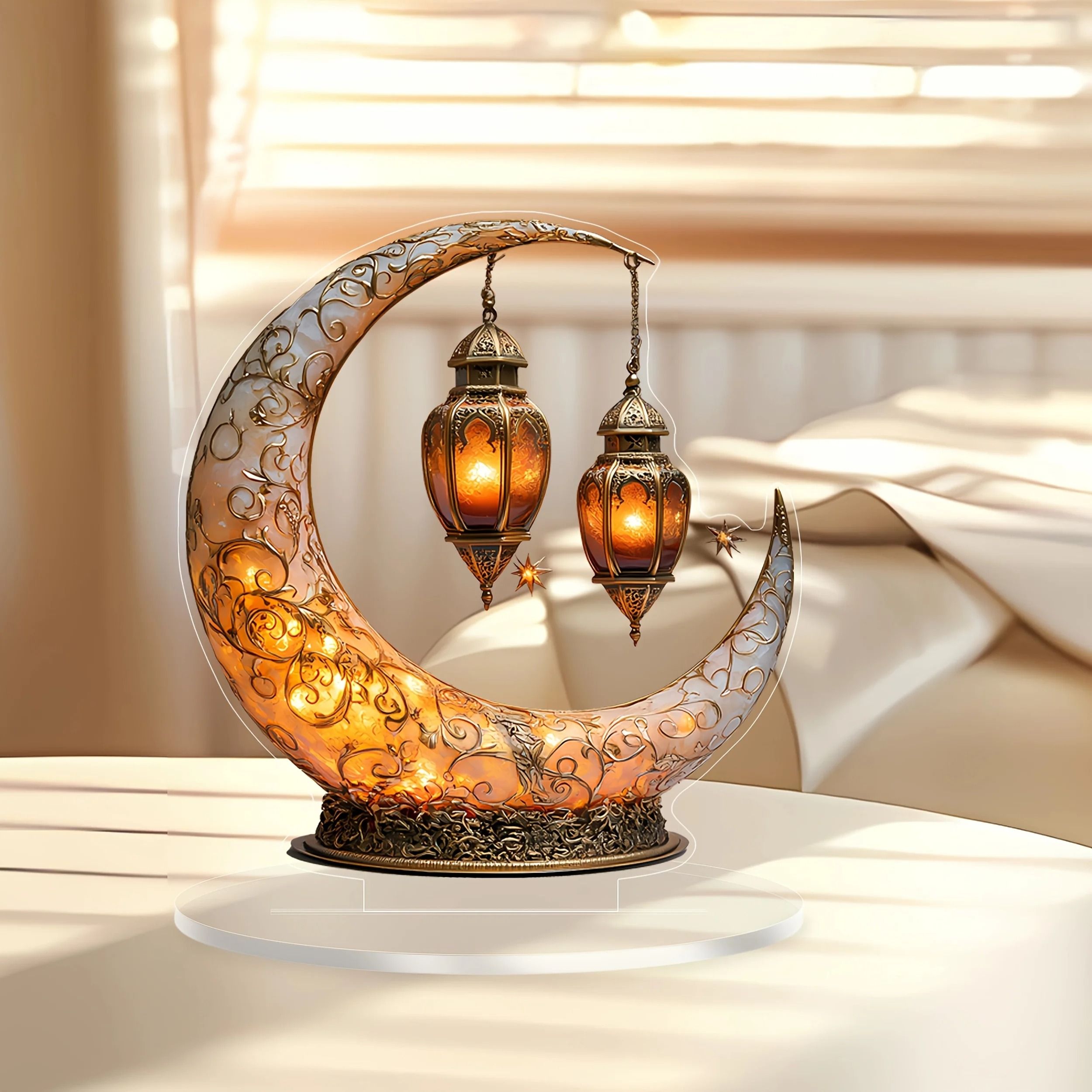 2D Celestial Moon & Stars Ornament – Minimalist Modern Desktop Decor for Home, Studio, & Office