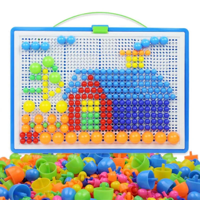 Piece Mushroom Nail Puzzle Kids Educational Toy Puzzle Board Creative Peg Game