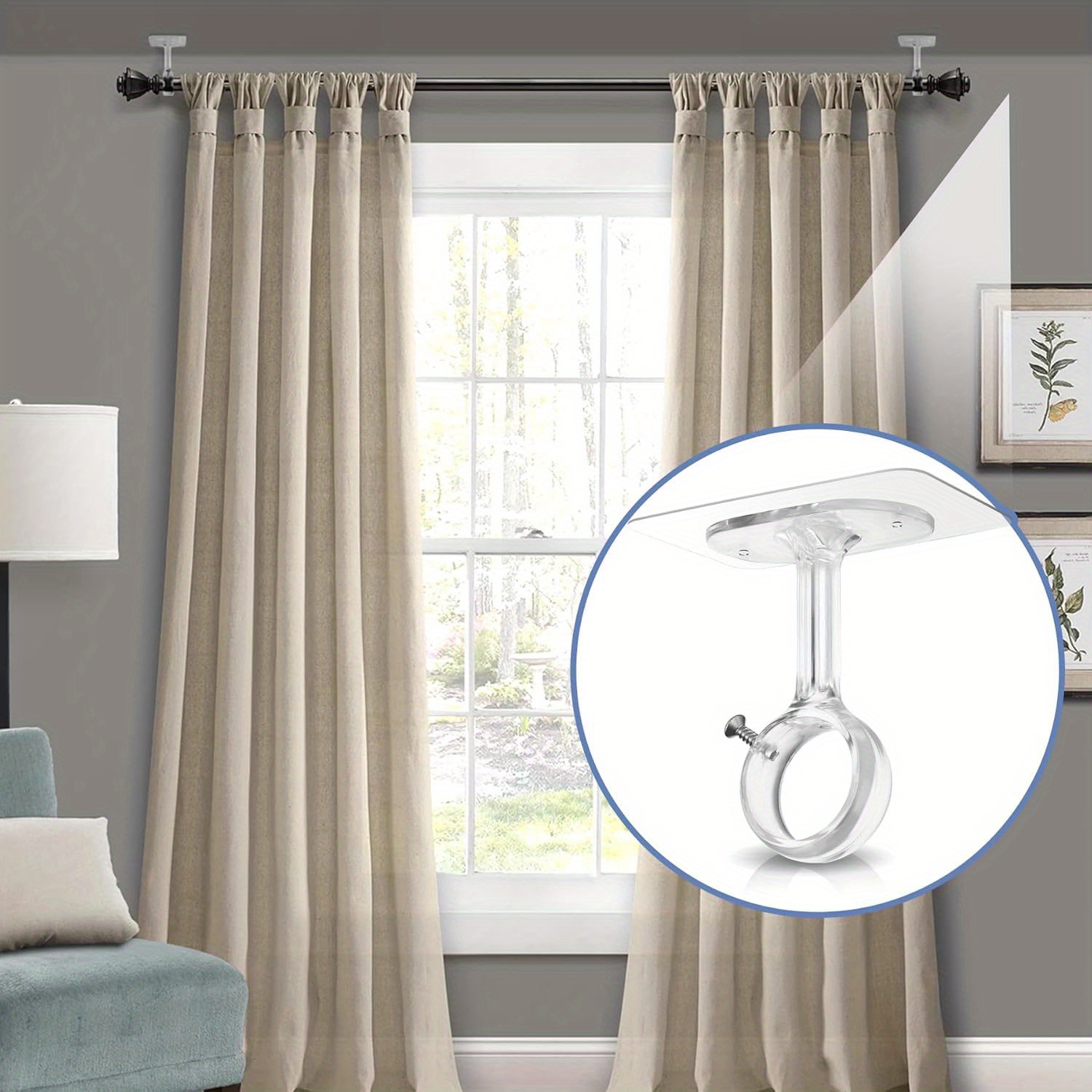 Adjustable Ceiling Curtain Rod Brackets No Drilling Installation Heavy Adhesive Rod Holders