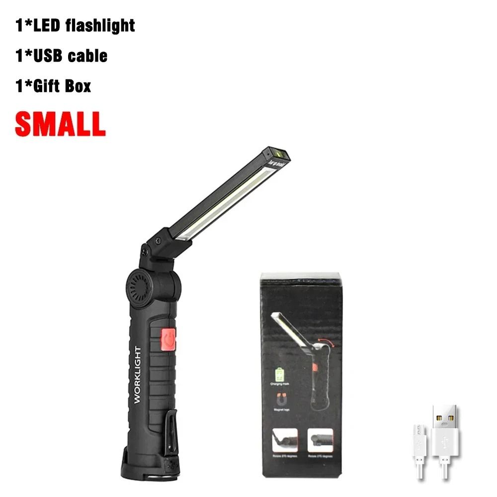 Rechargeable COB LED Work Light Foldable Magnetic Flashlight With Hook