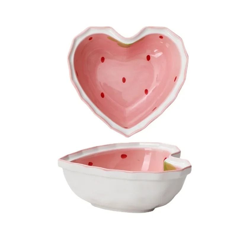 Cute Strawberry Ceramic Ramen Bowl with Matching Spoon