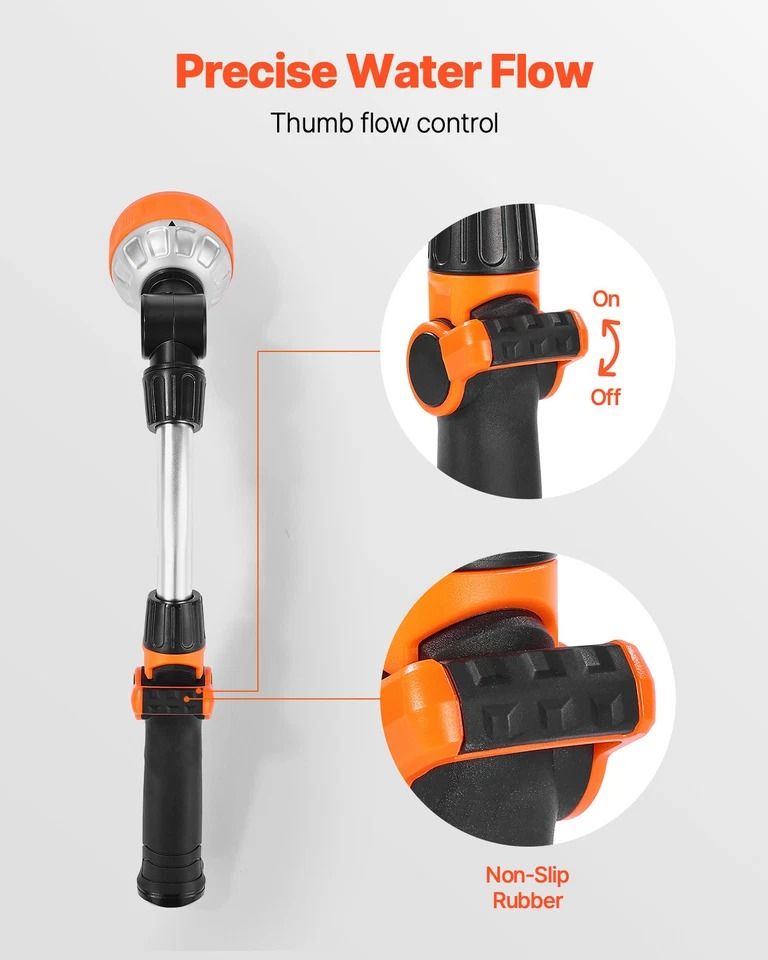 Heavy Duty Garden Hose Watering Wand with Spray Patterns & Swivel Head