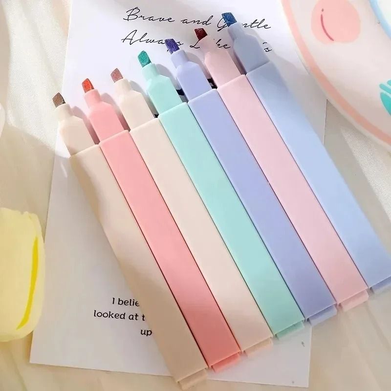 Pastel Color Highlighter Set 6pcs Kawaii Soft Tip Markers for Japanese Stationery Lovers and School Supplies