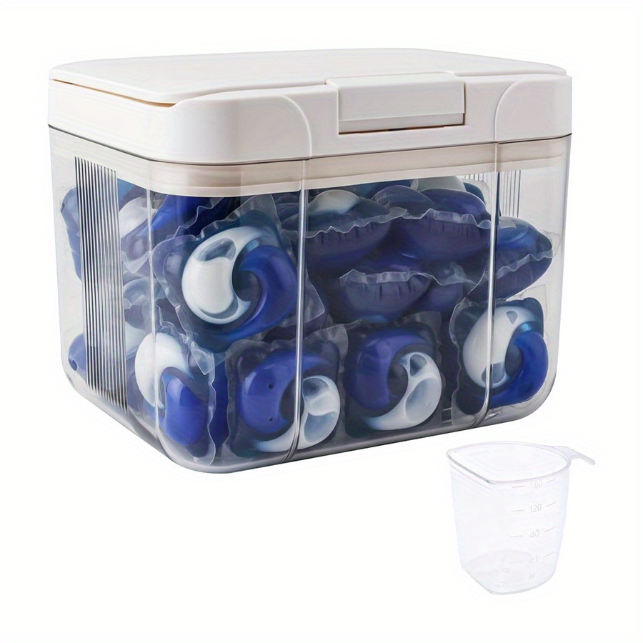 Pod Storage Container, Laundry Pod Holder Compatible with Tide, Powder Containers with Pop up Lid and Scoop Organizer
