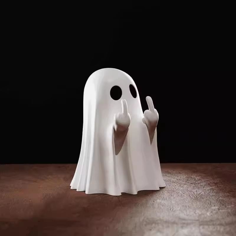 Funny Middle Finger Ghost Statue Cute Halloween Decor Figurine