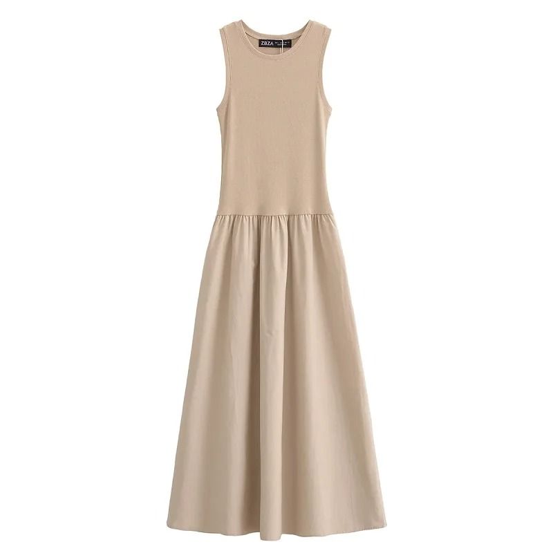 HXAO Khaki Elegant Sleeveless Long Dress 2025 Spring Fashion Casual Party Y2k Vestido