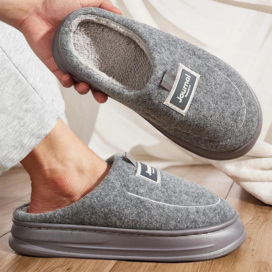 Mens Plus Size Winter House Slippers with Plush Memory Foam and Non Slip Sole