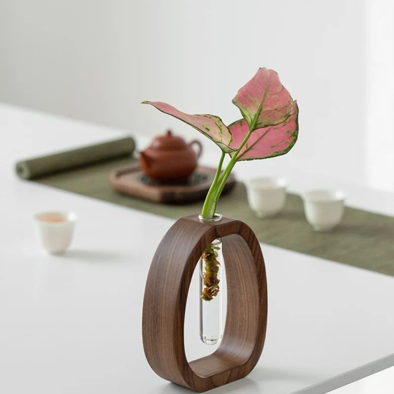 Solid Wood Mini Desktop Flower Vase with Glass Insert (Minimal Single Stem Bud Vase)