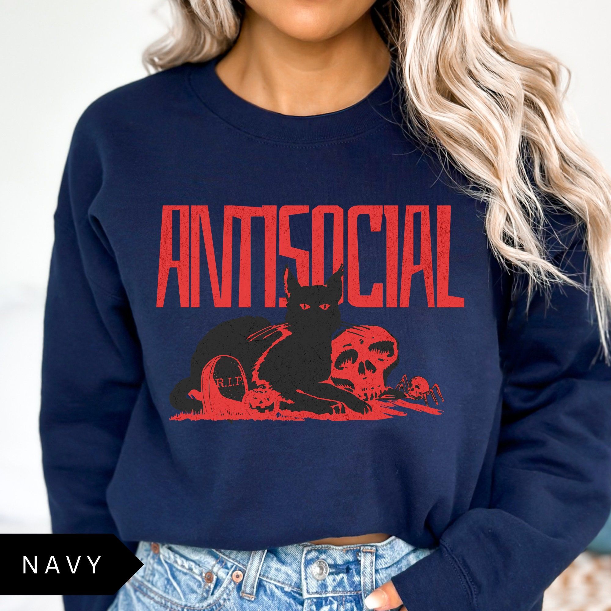 Antisocial Sweatshirt Retro Gothic Black Cat Shirt