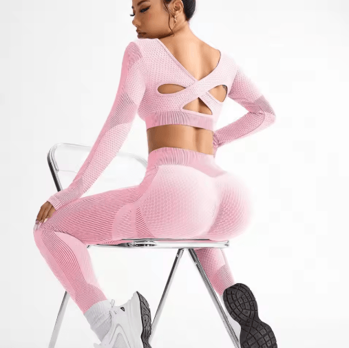 2-Piece Seamless Womens Yoga & Running Set Breathable Fitness Suit