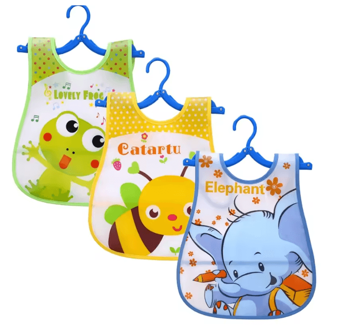SplashGuard Waterproof Baby Bibs 3 Pack Sleeveless Cartoon Feeding Aprons