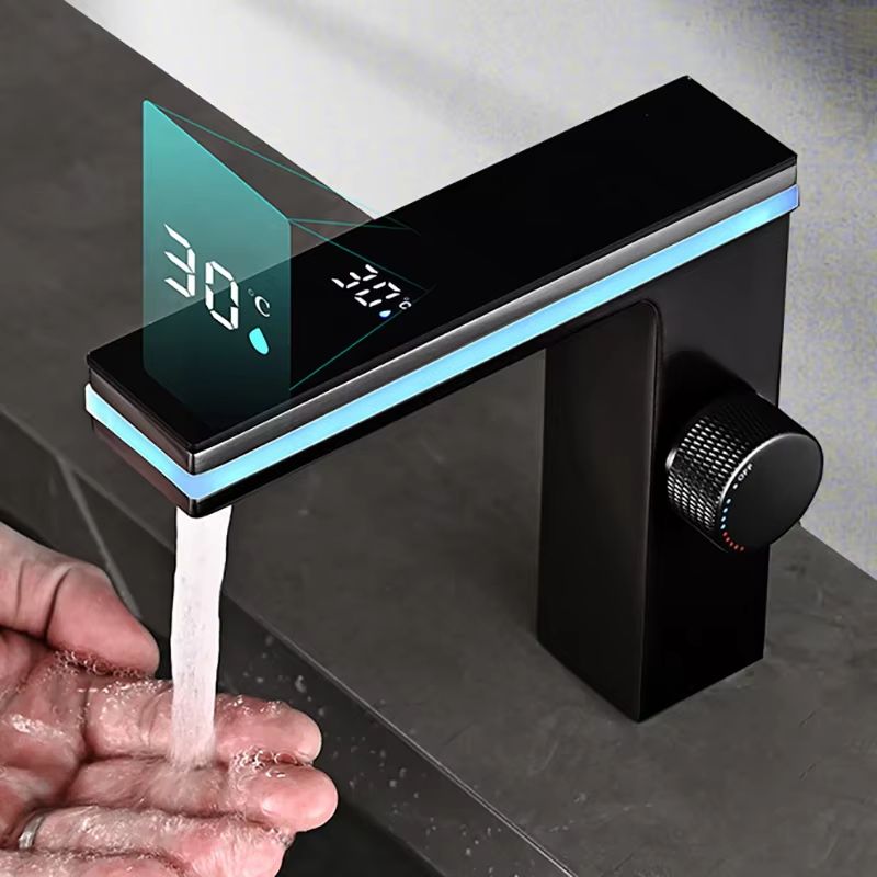 Digital Display Bathroom Faucet LED Brass Deck Mounted Hot and Cold Sink Mixer Tap