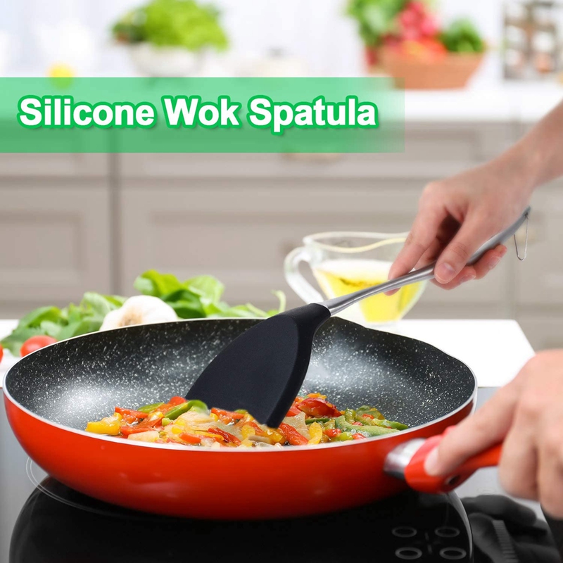 Heat Resistant Non-Stick Silicone Spatula with Stainless Steel Handle for Cooking Meat Beef Pancakes Turner Kitchen