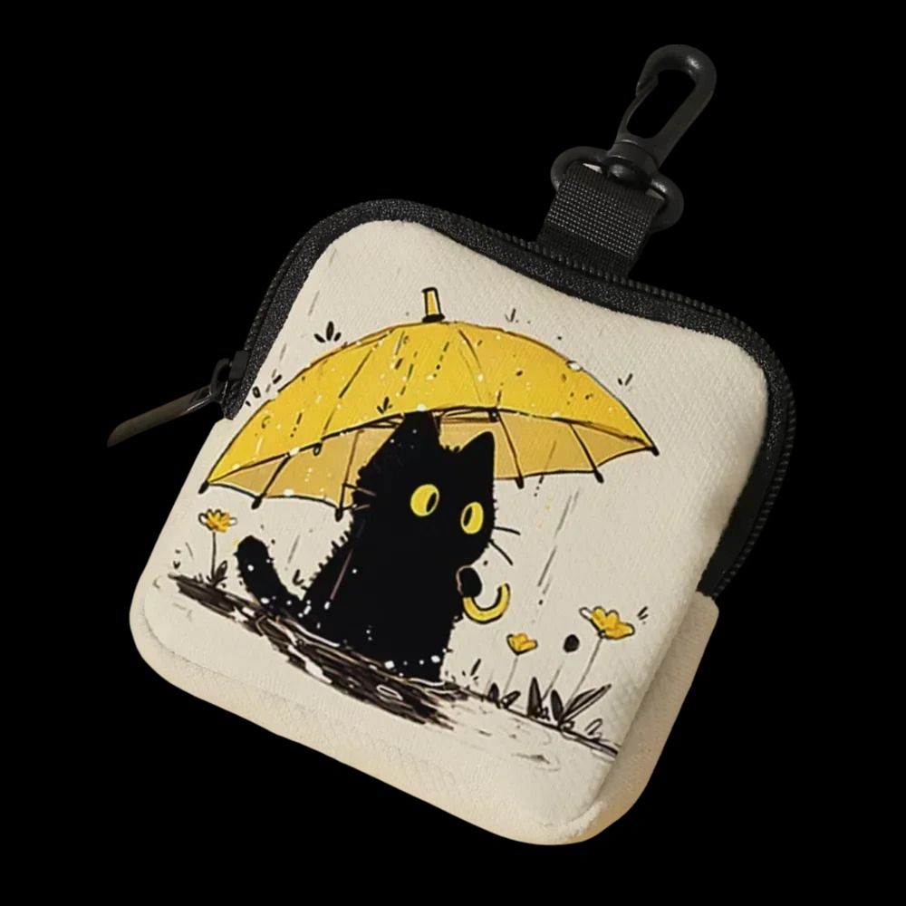 Cat Print Mini Coin Purse – Waterproof Artificial Leather Earphone & Card Bag