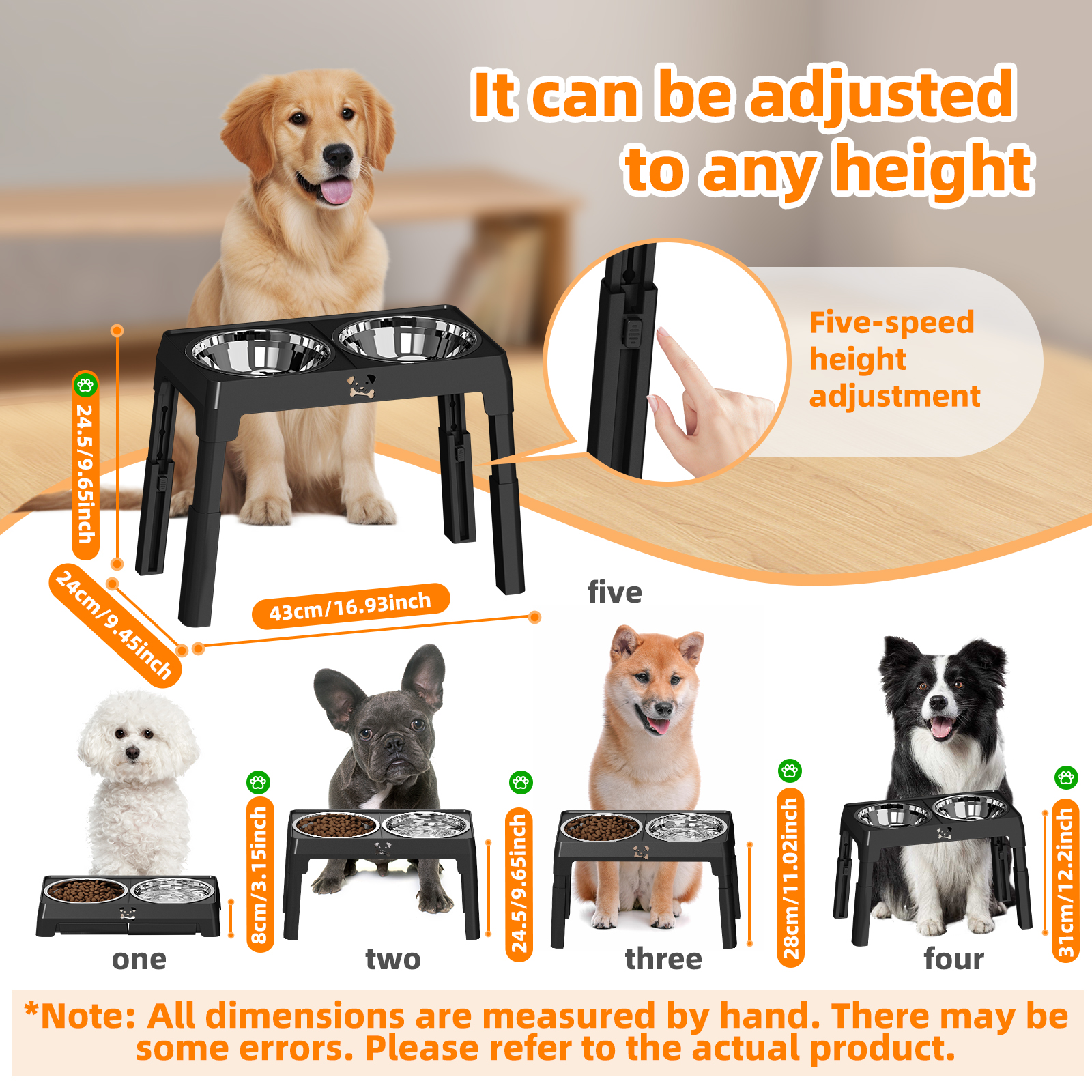 Elevated Non-Slip Dog Bowls with Foldable Stand & Stainless Steel Bowls