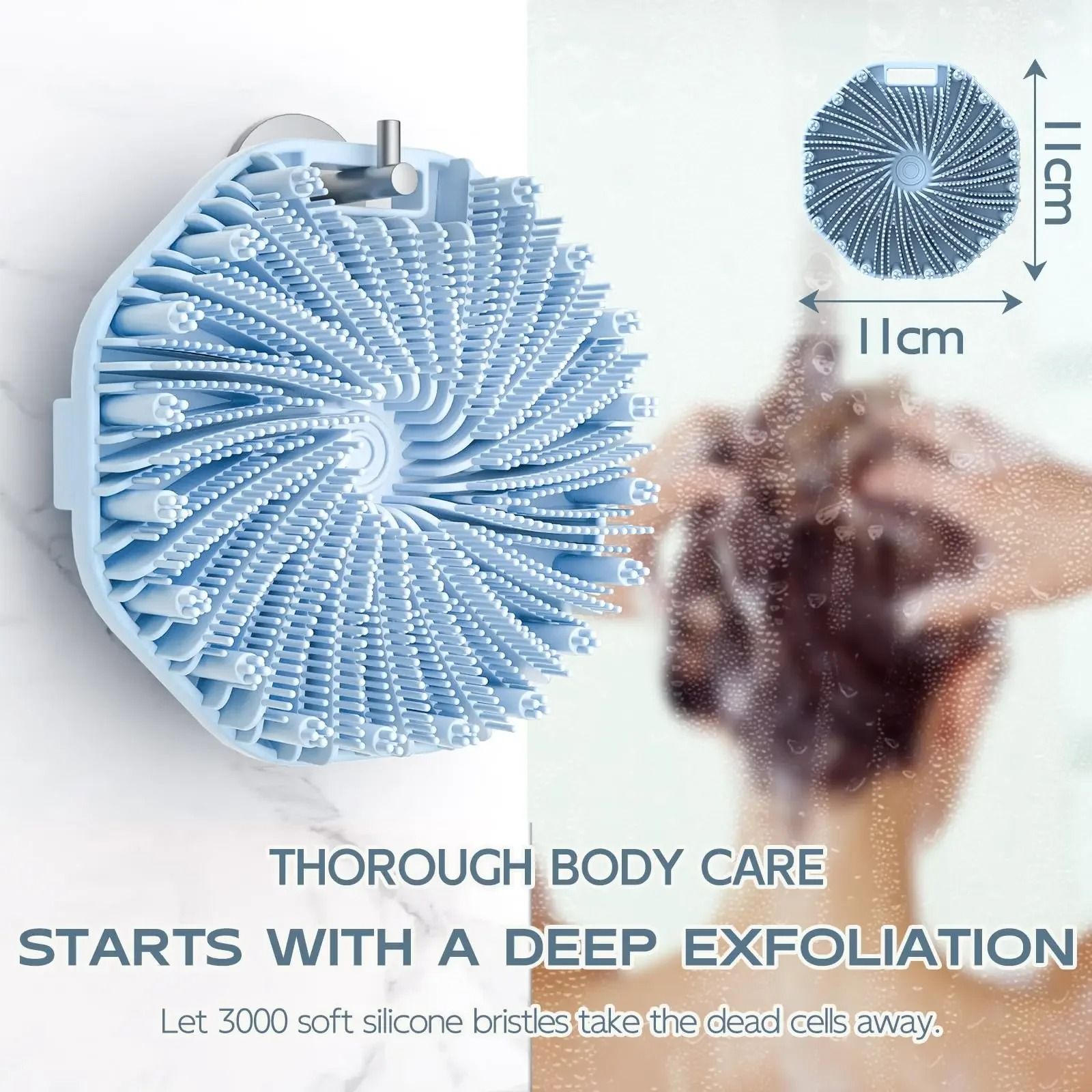 Silicone Body Scrubber Shower Brush with Non Slip Hand Strap