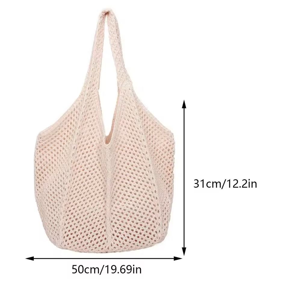 Hollow Woven Shoulder Tote Bag Large Mesh Beach Handbag