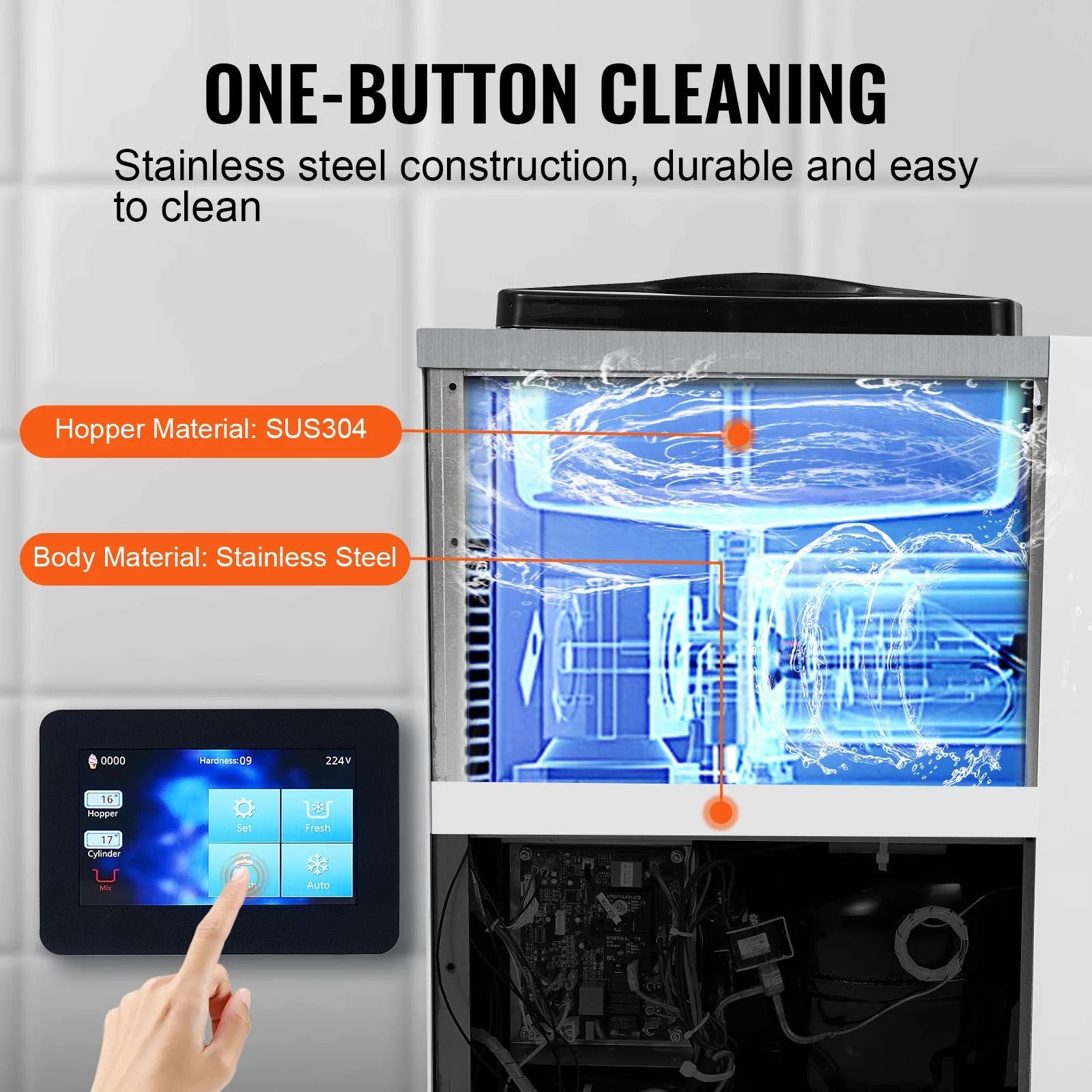 Commercial Soft Serve Ice Cream Machine with Touch Screen Auto Clean and Pre Cooling