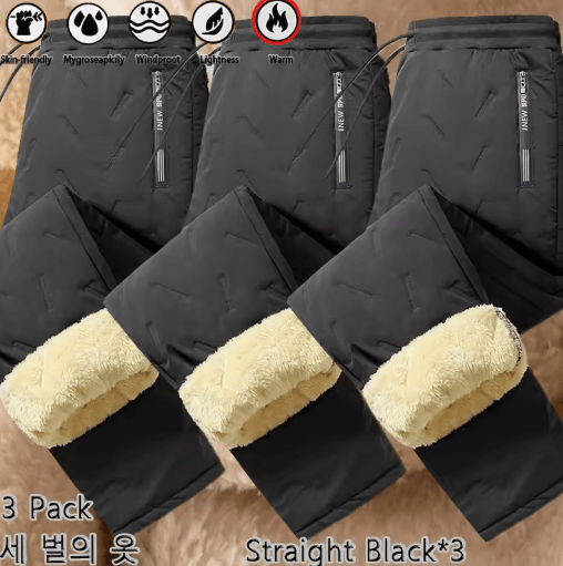 3 Pack Mens Winter Fleece Pants Waterproof Windproof Lambswool Thermal Trousers