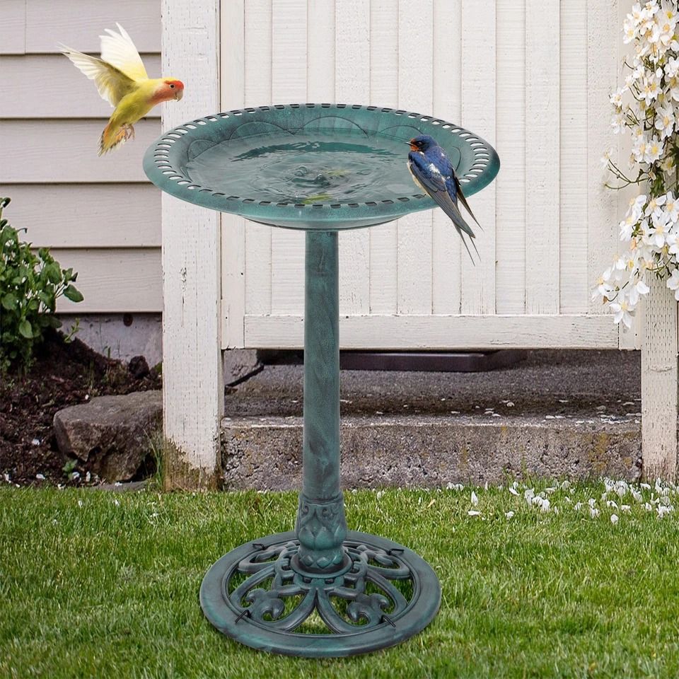 Verdigris Pedestal Bird Bath Decorative Garden Bird Feeder Outdoor Patio Accent