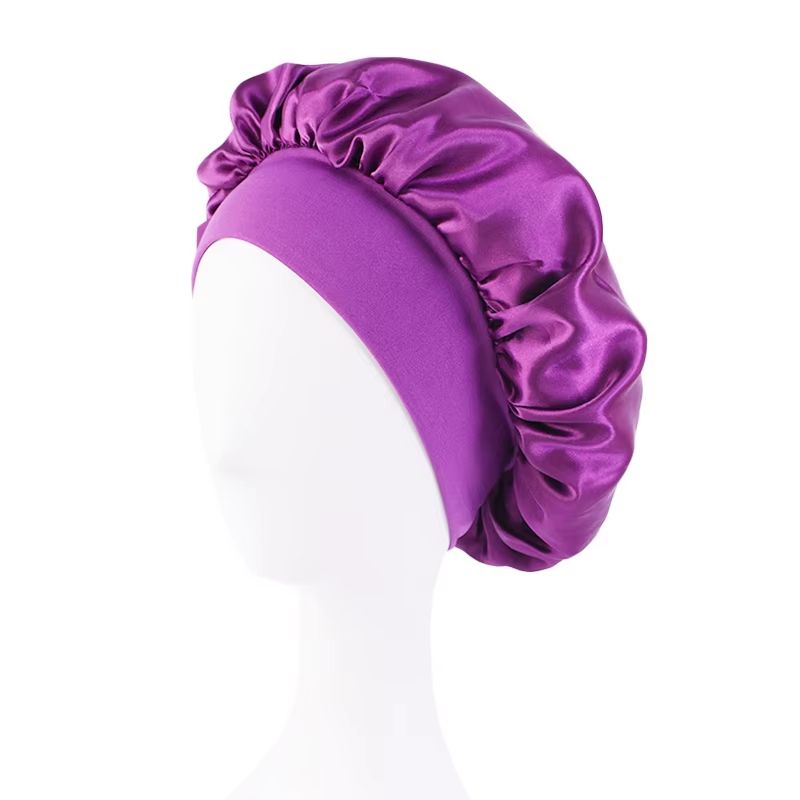 Womens Satin Wide Brim Sleep Bonnet With Elastic Band