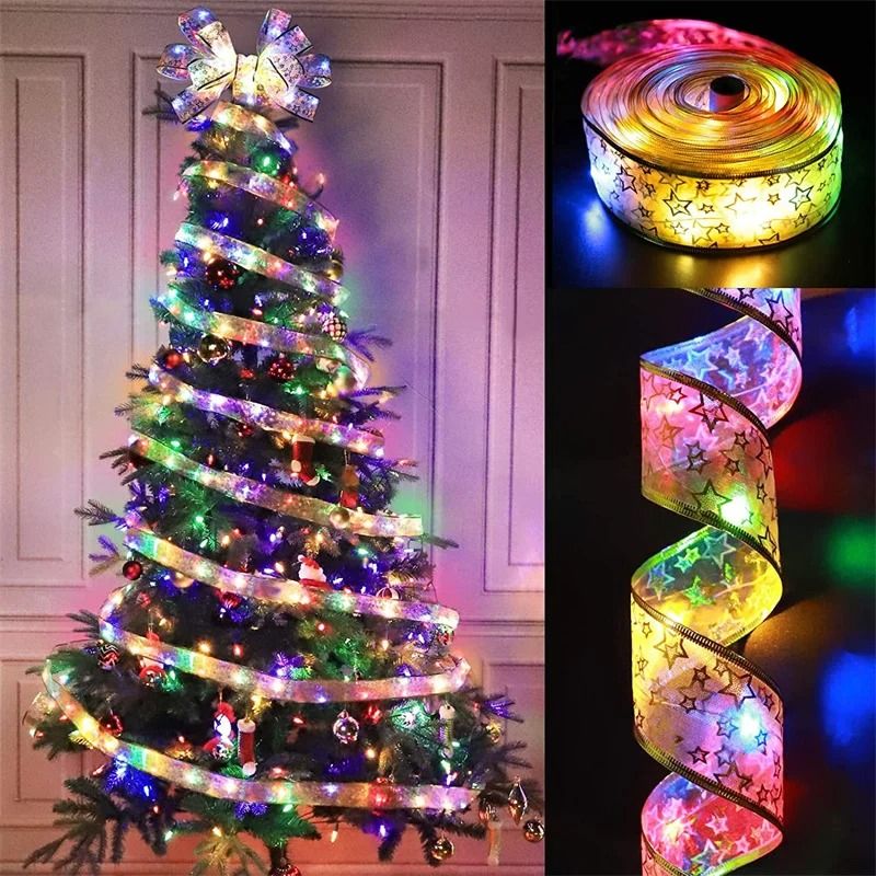 Christmas Ribbon Fairy Light String for Holiday Home Decorations