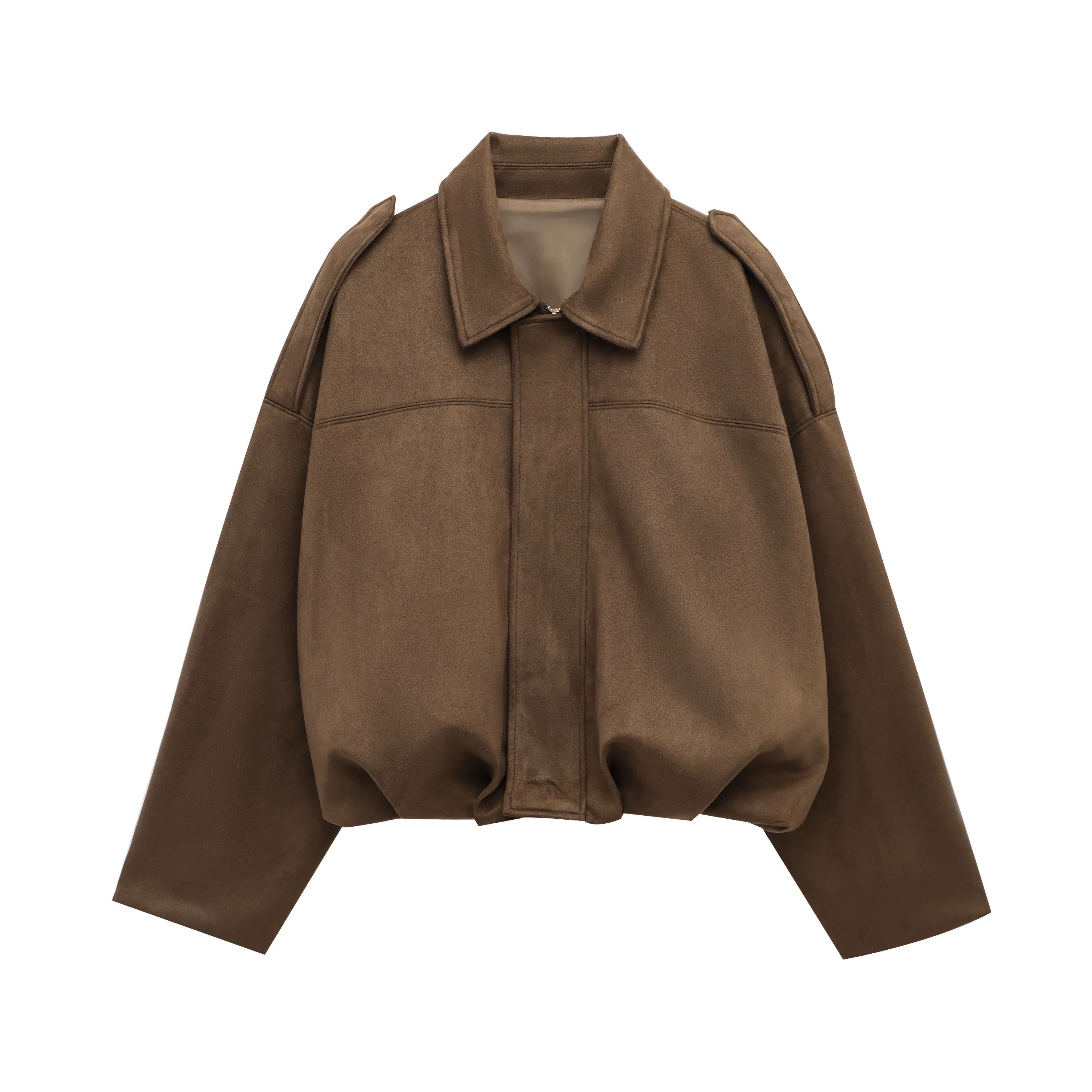 Womens Suede Bomber Jacket In Brown And Green